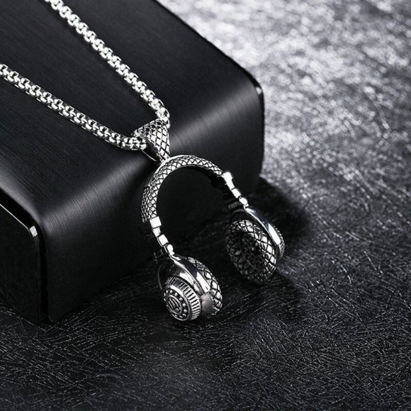 Stainless Steel DJ Music Headphone Pendant Long Chain Hip Hop Rock - Picture 9 of 16